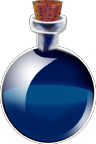 A blue potion sprite, the potion is inside a round glass bottle, mostly used in fantasy settings as magic