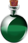 A green potion sprite, the potion is inside a round glass bottle