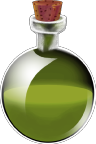 A yellow potion sprite, the potion is inside a round glass bottle